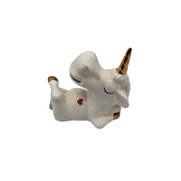 Vintage 1990s Aldon Porcelain Unicorn Figurine Gold Cream Cartoon Face Joan Berg - Picture 6 of 6